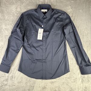 Teddy Stratford Shirt 2 Mens Medium Blue Mega Stretch Zip Fit Dress Long Sleeve